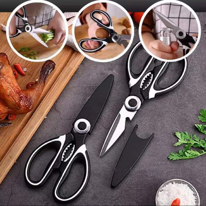 Kitchen Multifunction Scissor with Lid Stainless Steel Food Shears for Meat  Vegetables Scissor Corkscrew 1pcs only