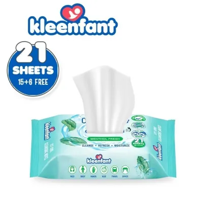 Kleenfant Menthol Fresh Icy Cool Cleansing Wipes 21 Sheets Pack of 1 Power Cooling Wipes Scented