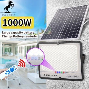JAZZ GORDON Solar LED Outdoor Light 50W/100W/600W/1000W  Spotlights IP67 Waterproof Floodlights Intelligent Light Control Garden Lights Large Capacity Battery Security Wall Lights With Remote Control Apply to Courtyards Streets Doorways Balconys