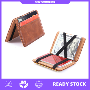 Magical Thin Money Clip Leather Wallet Convenient Hassle-Free With Elastic Band Card Holder For Men And Women