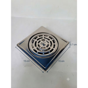 Nắp Bầu Thoát Sàn Inox 430-1T5- Gân Lớn 15x15x3.7cm – Nắp Thoát Nước Nhà Tắm Chắn Rác Dễ Vệ Sinh
