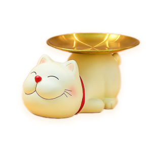 Creative Luxury Resin Lucky Cat Key Holder Tray Cute Cat Figurine for Entryway Foyer Living Room Home Decoration