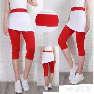 legging senam rok Wanita 7/8 Putih Merah - Celana SEnam Wanita Model Miring - Celana SEnam Rok Mirirng