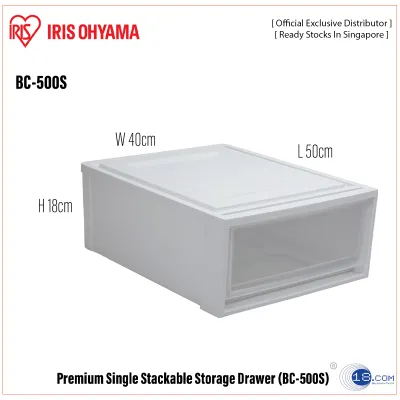 IRIS Ohyama BC500S | Japan Style Premium Single Stackable Storage Drawer | Wardrobe Organiser | Width 40cm | Small | White