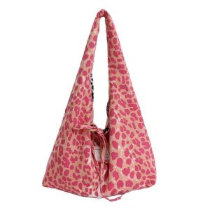 MICACOH Retro Polka Dots Shoulder Bag Large Capacity Leopard Printed Double-Sided Tote Bag Fashionable Casual Style Commuting Bag Commuting