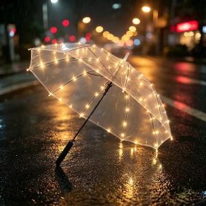 Portable LED Light Up Umbrella Transparent Clear Glowing Umbrella for Outdoor Party Christmas Halloween Photography Rainproof