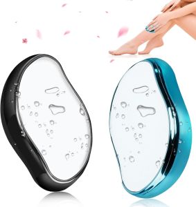 2 Pcs Crystal Hair Eraser for Women and Men - Reusable Crystal Hair Remover - Portable Magic Painless Exfoliation Easter Basket Stuffers - Blue & Black
