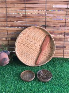 กระด้ง งานสายแน่น ขนาด 15 นิ้ว พร้อมไม้พาย ขนาด 30 เซนติเมตร ได้ครบ 2 ชิ้น