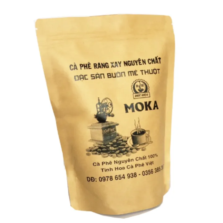 Túi 500gr Cà Phê Rang Mộc Moka dùng pha Phin - đắng nhẹ, hơi chua và 1 chút chất béo, hương thơm nồng nàn, thương hiệu cafe DUC HIEU COFFEE - cà phê Đức Hiệu