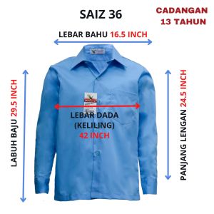 🔸FALCON PREFECT BLUE LONG SLEEVE ( HARD COLLAR ) / KEMEJA PENGAWAS LENGAN PANJANG BIRU COTTON / 322EX