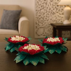 Celson ( SG Seller ) Green Lotus Urli Set Of 3 tealight candle holder