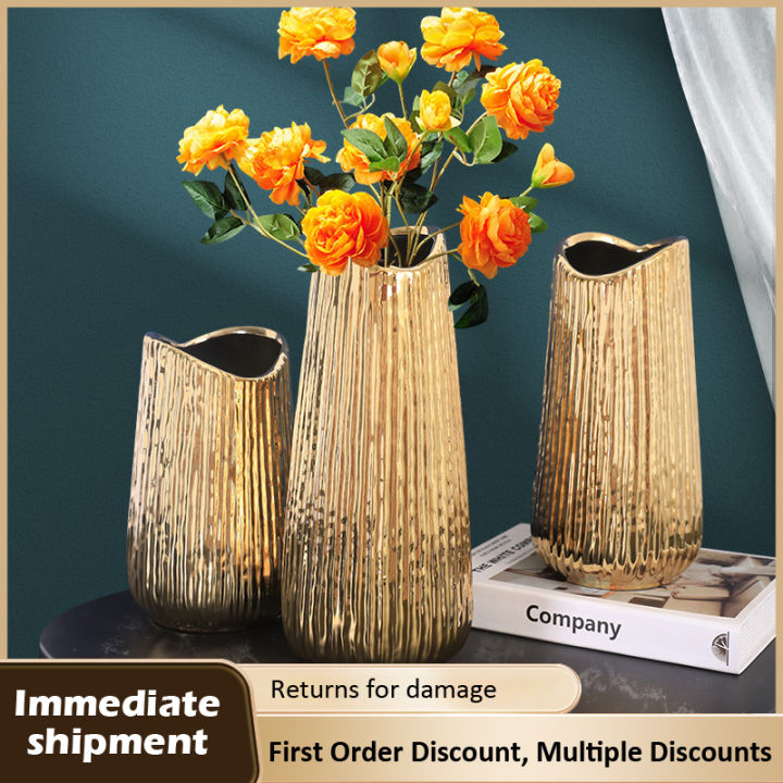 Jane Cahaya mewah berlapis emas vas mulut lebar vas ruang tamu