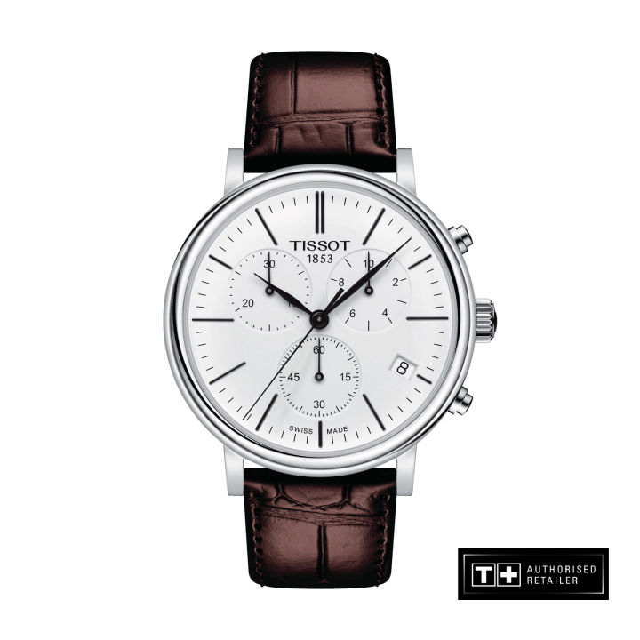 Tissot Carson Premium Chronograph Men s Brown Leather Strap and White Dial Quartz Watch T122.417.16.011.00