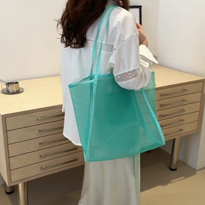 Fashion Beach Bag for Women Mesh Shoulders Bag Sand Toy Bag Large Capacity Handbag Vacation Bag Seasides Bag