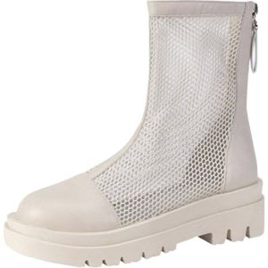 ZEEMIN Women Thick Sole Mesh Big Size High Top Boots Spring Summer New Round Toe Flat Sole Mesh Hollow Out Breathable Zippers Cool Boot