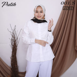 kemeja putih polos lengan panjang katun tebal cocok untuk formal interview cpns sidang magang jumbo wanita