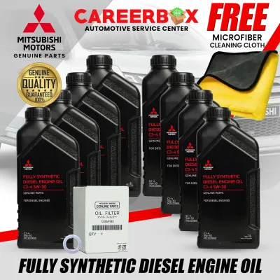 Mitsubishi Original Fully Synthetic Engine Oil CJ-4 5w-30 8Liters Set with Original Oil Filter for Montero Sports / Strada Model 2016 to Present