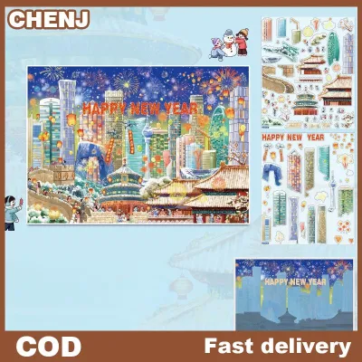 CHENJ Cộng với kích thước Kawaii giáng sinh năm mới loạt phim hoạt hình 3D Cảnh thu nhỏ dán sáng tạo cắt dán tự làm sổ lưu niệm xếp chồng dán