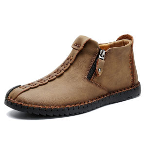 Prikol British Resleting Sepatu Boots Tinggi Pria Keren Kulit Formal Kerja Santai Boot Casual Import Lentur 148