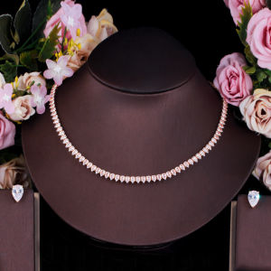 SEQUITO Perfect Water Drop Cut AAA Cubic Zirconia Setting White Gold Plated Delicate Choker Necklace Set with Earrings for Women Banquet Costume Jewelry SJ230