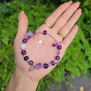 Lắc Ag TA Tím mix đồng điếu 2 mầm tinh thể TA Tím dây xâu lõi Ag cho mệnh Hỏa và Thổ - Phong Thủy TUDO