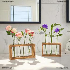 [COD] zhangyuqing ภาชนะปลูกพืชไฮโดรโปนิกส์สุดสร้างสรรค์พร้อมกรอบไม้หลอดทดลองโปร่งใสแจกันบอนไซตกแต่งบ้านด้วยงานฝีมือ1ชุด