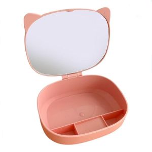 NB#2 Folding Makeup Mirror Cat Ears Portable Lightweight Jewelry Organizer Earrings Container