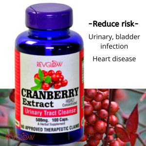 Revglow Cranberry Fruit Extract 500mg 100Capsule Supplement