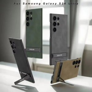 Ultra-thin Frosted Leather Bracket Case For Samsung Galaxy S24 Ultra Shockproof Protective Soft Cover for Galaxy S25 Ultra Case