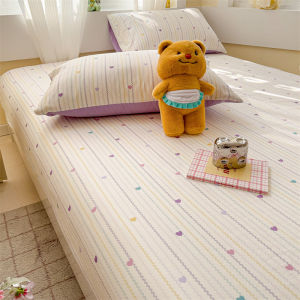 Bông vừa với giường Bộ ga giường siêu lò xo Đơn Hoa thực vật bedsheet màu be xanh lá cây Nữ Hoàng King size
