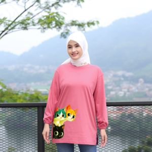 Kaos Oversize Wanita Lengan Panjang Kerut Cotton Combed 24s Atasan Oversized Korean Style