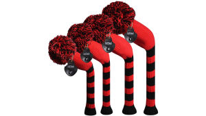 Scott Edward Knitted Golf Head Covers 4PCS Handmade Golf Club Headcovers Set for Driver and Fairway Woods with Long Neck Pom Pom Fit Well