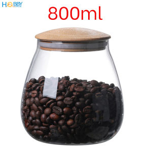 Hủ thủy tinh đựng hạt nắp gỗ tre hình bầu Hobby Home Decor HBG có ron cao su - dung tích tùy chọn