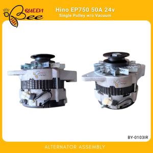 QUEENBEE ALTERNATOR ASSEMBLY FOR HINO EP750 50AMP 24V SINGLE PULLEY WITHOUT VACUUM BY-0103IR