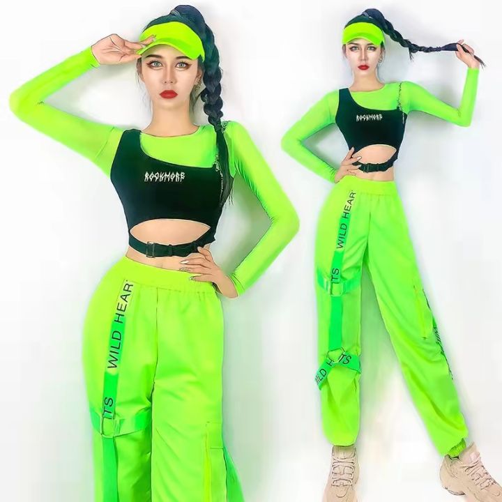 2022 Hip Hop Street Dance Clothes Fluorescent Green Outfit Female Nightclub  Bar Jazz Gogo Dancewear Stage Costume Rave Clothes