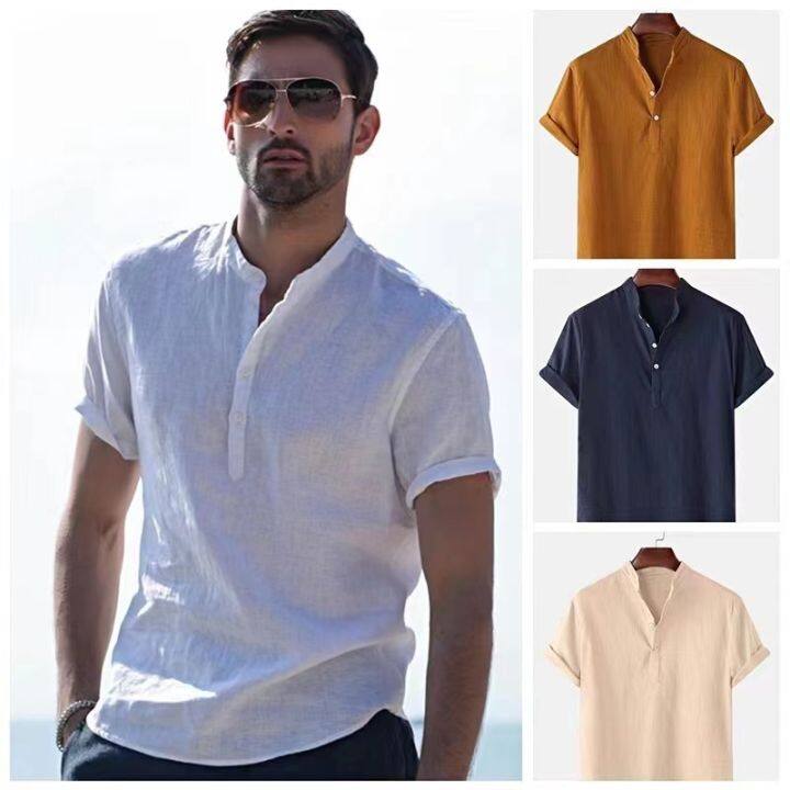 TFF- Fashion Korean Collar Mens Short Sleeved Cotton Shirt Polo Shirt ...