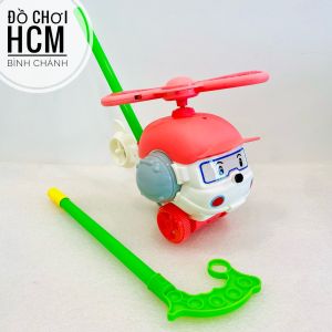 [CÓ ĐÈN-CHUÔNG] Máy bay xe đẩy Poly to cánh quay sáng đèn MẪU MỚI XỊN XÒ có cây cho bé cầm tập đi trực thăng đà 198
