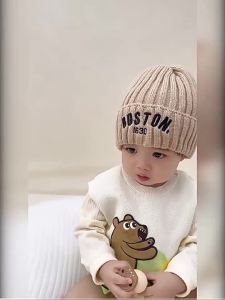 New Korean Letter Baby Hat Winter Warm Baby Boys Girls Hat Bonnet Soft Ear Protection Infant Toddler Knitted Kids Cap Beanies