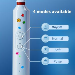 【Original 】Electric Toothbrush for Children Over 3 Years Old Featuring 4 Round Brush Heads 3 Rotating Cleaning Modes USB-C Charging And a Travel Electric Toothbrush Set with Stickers.