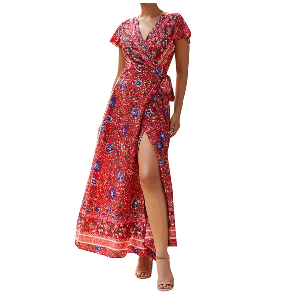 Women's summer boho casual long maxi on sale evening party cocktail beach dress sundress