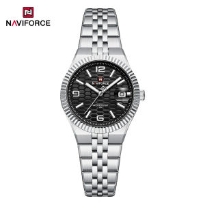 NAVIFORCE Original Womens Quartz Watch Honeycomb Dial Design Luminous Hands Stainless Steel Strap 30m Waterproof Calendar Lady Casual Fashion Watch NF5079