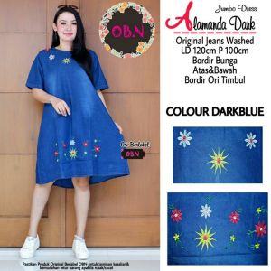 Sunny Dress Wanita Jeans Jumbo XXL Busui Mini Dress Pesta Lengan Pendek - Baju Sabrina Dress Denim Cantik Model Terbaru