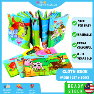 SWEET MAMMA 6 Pcs Set Washable Colouful Soft Fabric Cloth Book Newborn Baby Gift ABC Toy Buku Kain Mainan 婴儿幼儿益智撕不烂布书早教不布书- LN0005