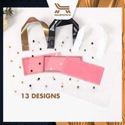 LH [11 Designs] 1 PCS 30x25x6cm Premium Goodies Bag Tote Bag Clothing Store Shopping Transparent Gift Bag Red PE Bag
