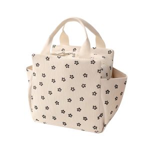 Minimalist Corduroy Insulated Bento Bag with Pocket for Cutlery RH2470