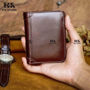 Ví nam da bò sáp HK STORE da bò thật 100% và lót da cao cấp kiểu dáng nhỏ gọn tay siêu tiện lợi phù hợp mọi lứa tu