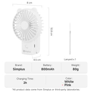 Simplus Handheld Fan丨Cute Mini Portable Foldable丨3 Speed Settings丨Type-C Charging丨6h Runtime丨Lite3