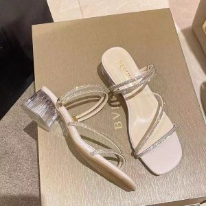 [Free Shipping] Chunky Heel Rhinestone Sandals For Women New Summer Stylish Sandals For Outdoor Wear