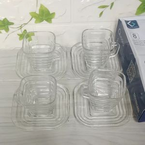 1Set Gelas Teh Gagang Kaca 4Gelas Dan 4Tatakan