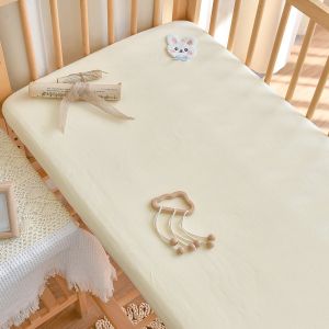 100% Knitted Cotton Crib Fitted Sheet with Elastic Band Patch Embroidery Baby Bed Protector Cover